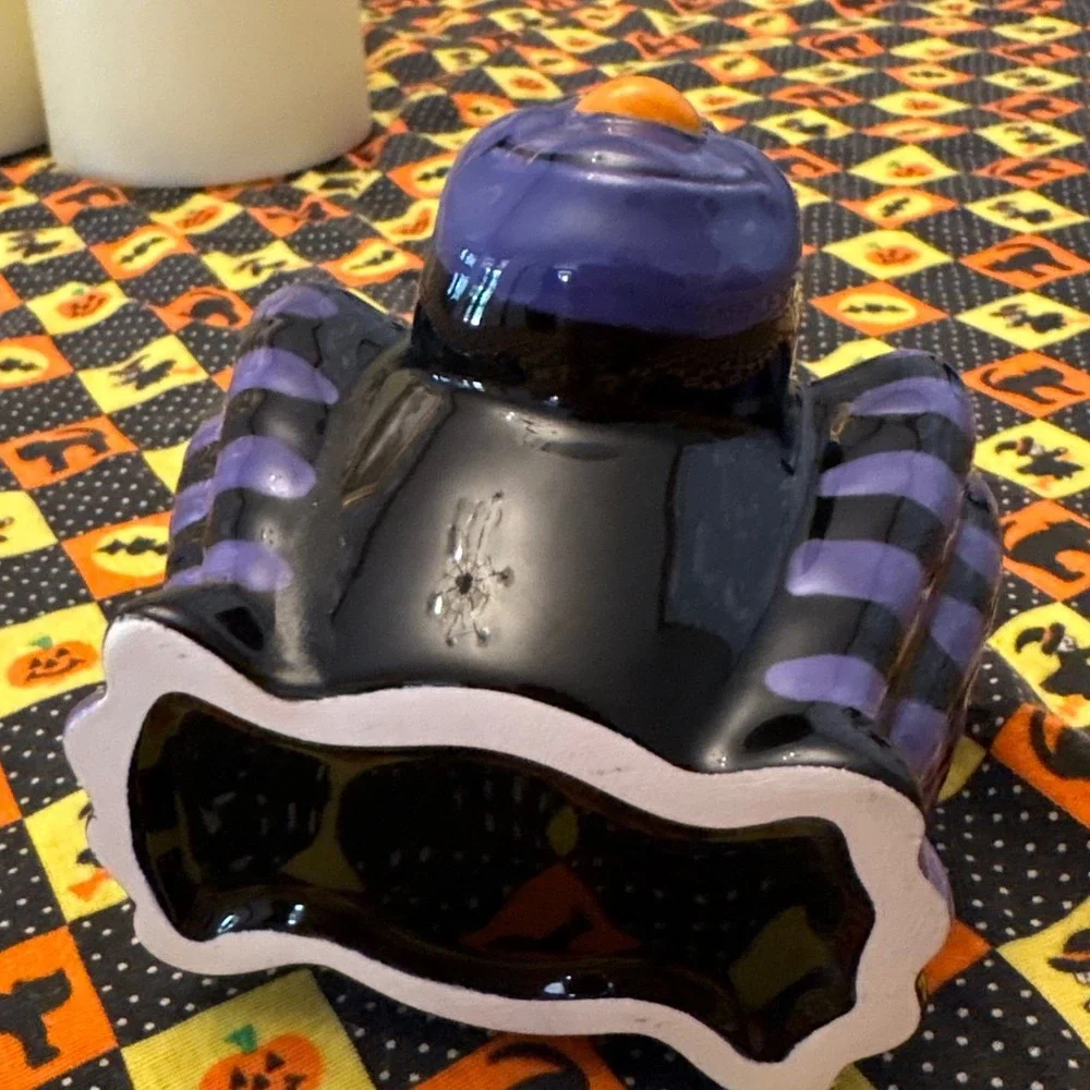 Halloween Spider Candle Holder Ceramic Black‎ Purple Tarantula Decorative Spooky